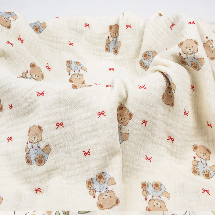 Double Gauze Cotton Fabric - Crinkle Texture Apparel & Craft by the Yard - Bow Overall Bear