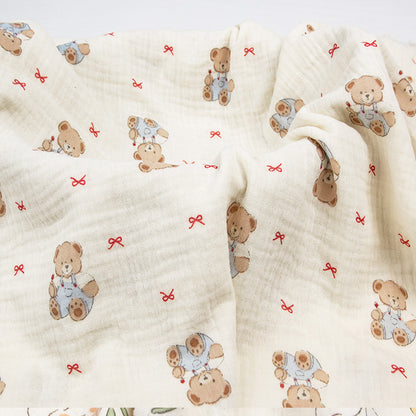 Double Gauze Cotton Fabric - Crinkle Texture Apparel & Craft by the Yard - Bow Overall Bear