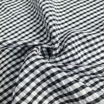 Seersucker Plaid Fabric, Cotton Blend for Shirts, Dresses & Summer Sewing - Black Plaid
