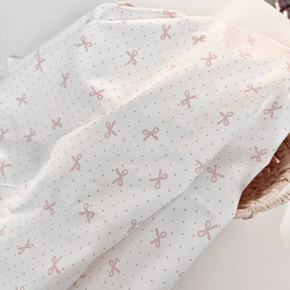 Cotton Fabric, Bow & Polka Dot Prints, for Homewear, Dollwear & Scrunchies - White & Pink
