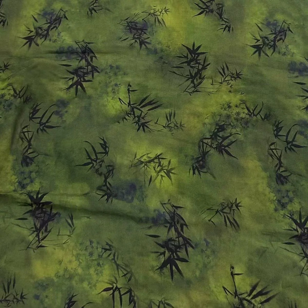 Rayon Fabric, Green Bamboo Print, for Qipao & Pajamas
