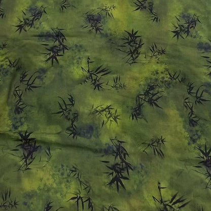 Rayon Fabric, Green Bamboo Print, for Qipao & Pajamas
