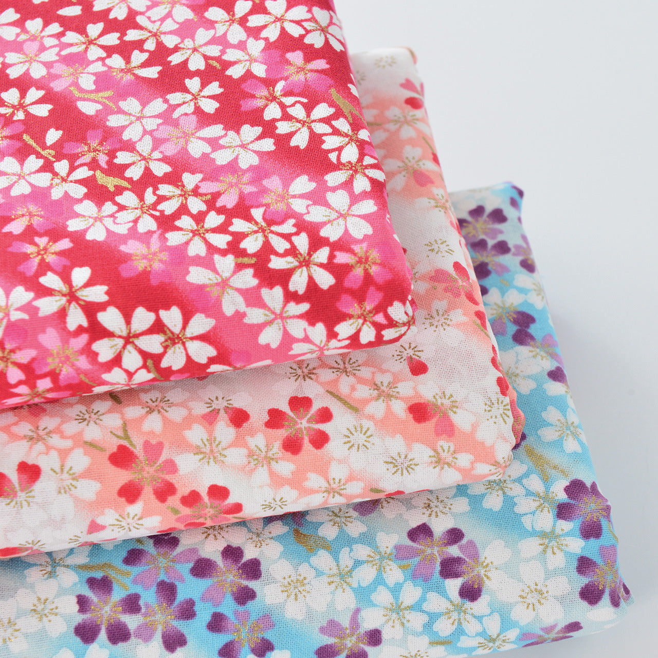 Cherry Blossom Gold Foil Cotton Fabric - Craft Apparel by the Yard