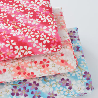 Cherry Blossom Gold Foil Cotton Fabric - Craft Apparel by the Yard
