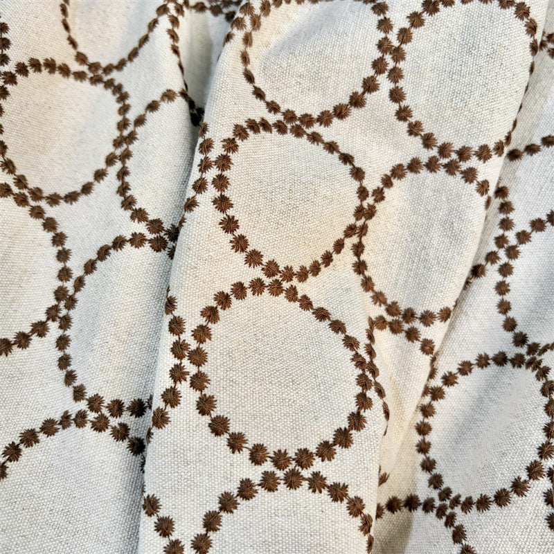 Embroidered Linen Cotton Fabric, Heavy 14oz, 47 in Wide