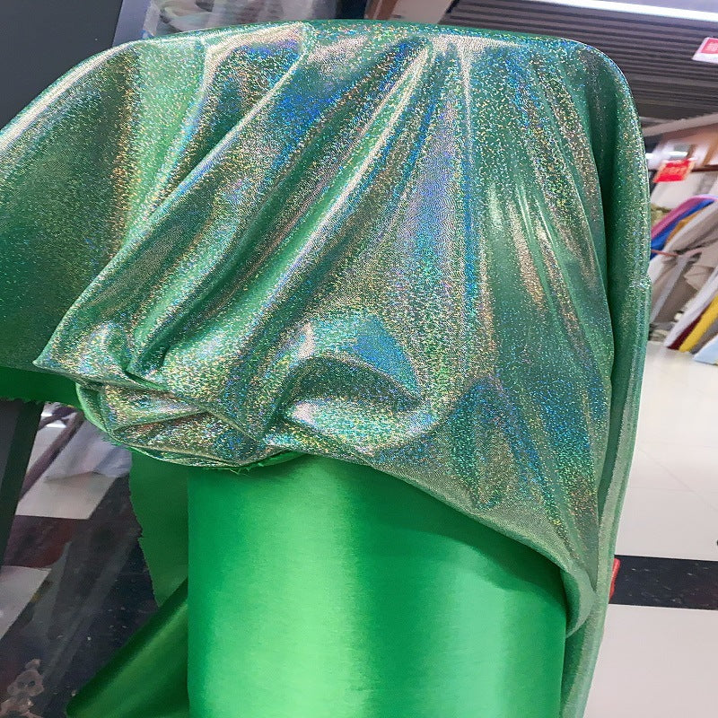 Silver Foil Stretch Stage Fabric, for Live Stream & Stage - Deep Green