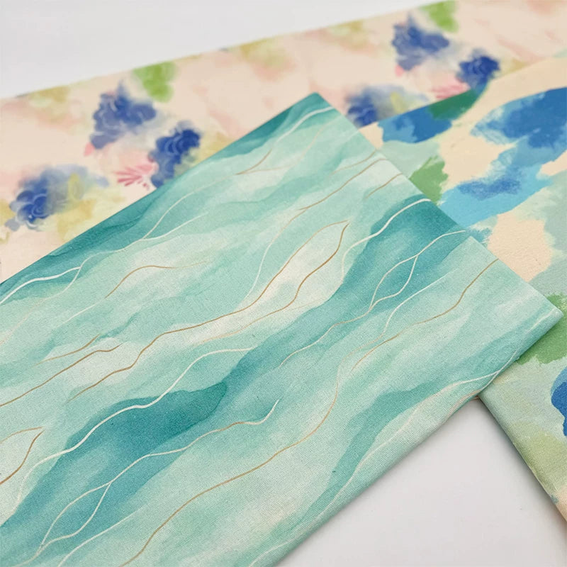 Watercolor Print Cotton Linen Fabric for Tablecloths & Door Curtains