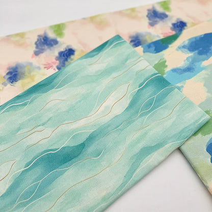 Watercolor Print Cotton Linen Fabric for Tablecloths & Door Curtains