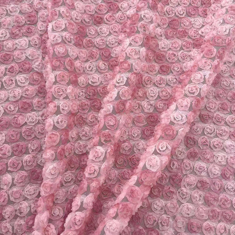 3D Rose Cord Embroidery Fabric, 110 g/m², 130 cm Wide, for Wedding, Bags & Craft