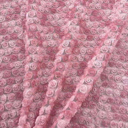 3D Rose Cord Embroidery Fabric, 110 g/m², 130 cm Wide, for Wedding, Bags & Craft