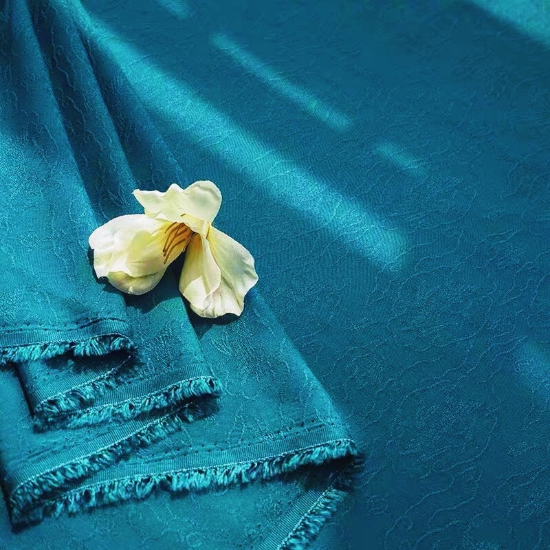 Rayon Turquoise Jacquard Fabric, for Hanfu & Qipao
