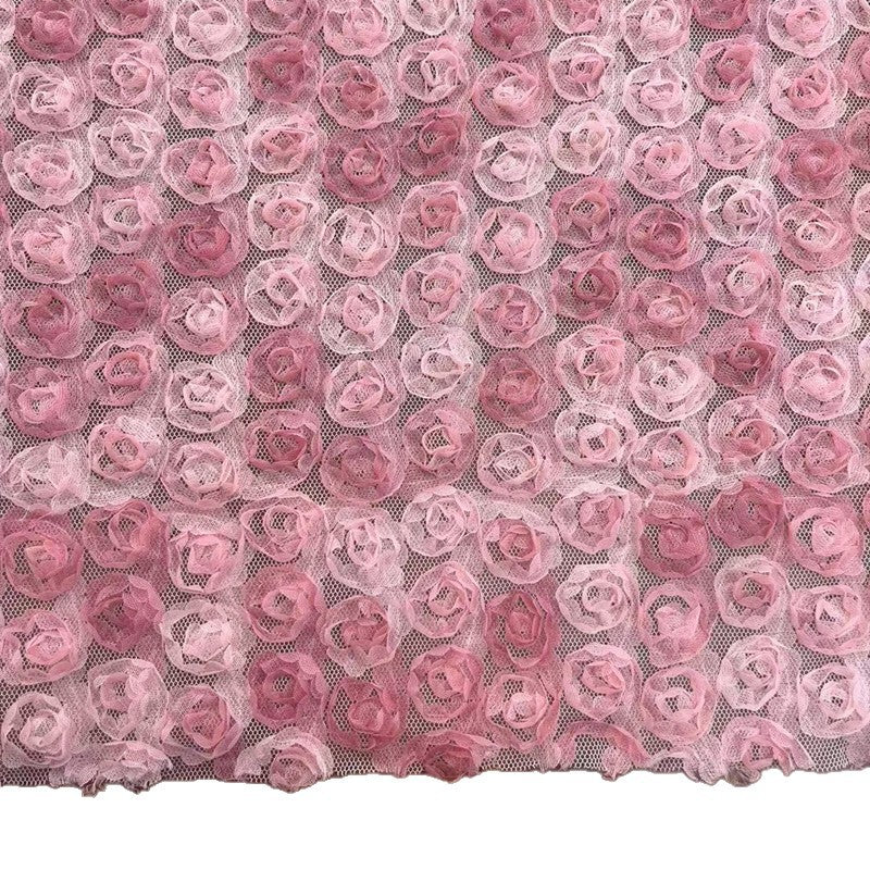 3D Rose Cord Embroidery Fabric, 110 g/m², 130 cm Wide, for Wedding, Bags & Craft