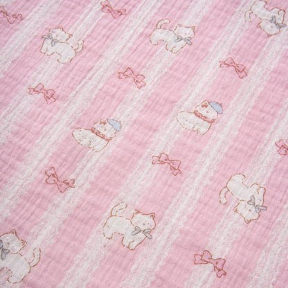 Cotton Double Gauze Fabric, for Baby & Nursery Sewing - Cat & Bow on Pink