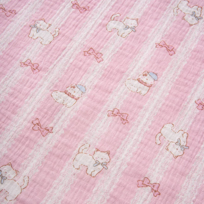 Washed Cotton Double Gauze, for Baby Towels & Wraps - Cat & Bow on Pink