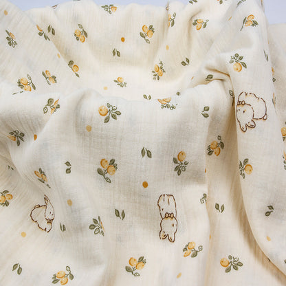 Double Gauze Cotton Muslin, Baby Print Cloth for Bibs & Sleepwear - Loquat Rabbit