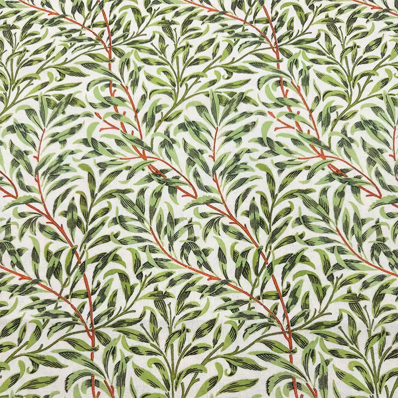 Green Botanical Print Cotton-Linen Fabric, Encrypted Woven Cloth for Decor & Apparel