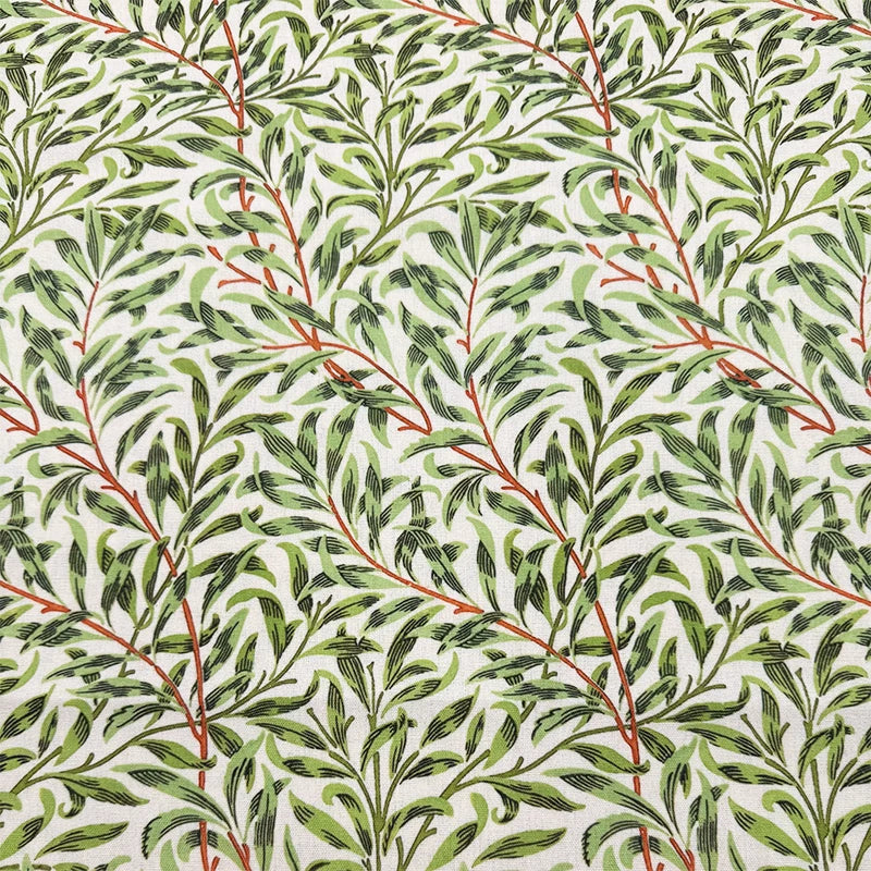 Green Botanical Print Cotton-Linen Fabric, Encrypted Woven Cloth for Decor & Apparel - Green & Red