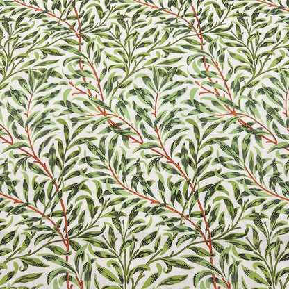 Green Botanical Print Cotton-Linen Fabric, Encrypted Woven Cloth for Decor & Apparel - Green & Red