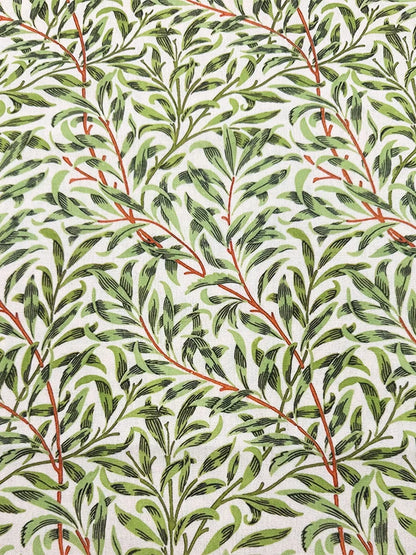 Green Botanical Print Cotton-Linen Fabric, Encrypted Woven Cloth for Decor & Apparel