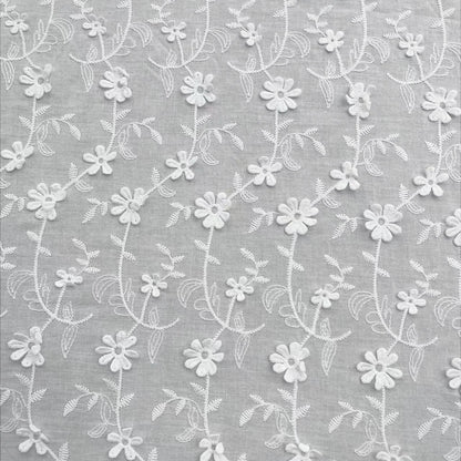 Cotton Fabric with Dimensional Floral Embroidery, 80 g/m², 130 cm Wide, for Kids' Clothing, Dresses & Craft