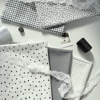 Cotton Print Fabric, Black & White Motifs, for Dollwear, Tablecloths & Scrunchies
