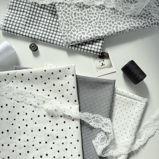 Cotton Print Fabric, Black & White Motifs, for Dollwear, Tablecloths & Scrunchies