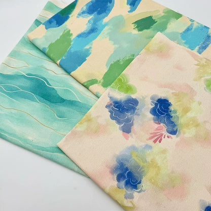 Watercolor Print Cotton Linen Fabric for Tablecloths & Door Curtains