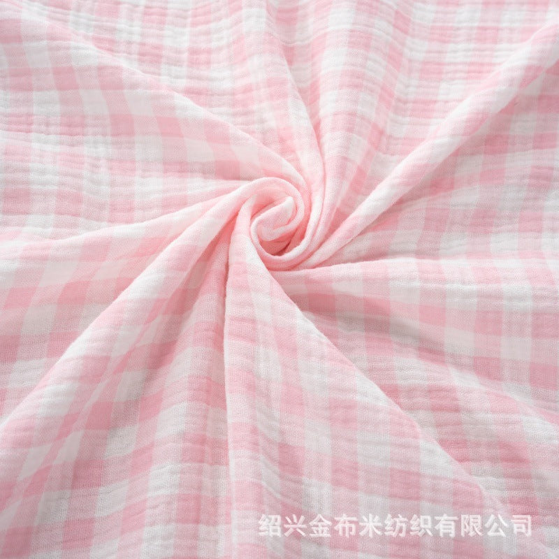 Double Gauze Fabric, Cotton Plaid & Dots (14 Prints) - Pink Plaid