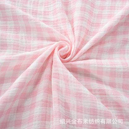 Double Gauze Fabric, Cotton Plaid & Dots (14 Prints) - Pink Plaid