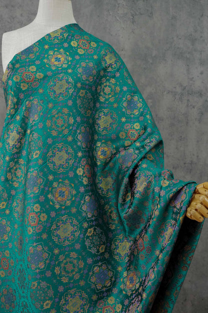 Gold Baoxiang Jacquard Fabric By The Yard | 8 Colors, 59" Wide for Jackets & Table Linens - Peacock Green