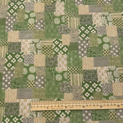 Japanese Geometric Floral Cotton Linen Fabric for Tablecloths - Light Green
