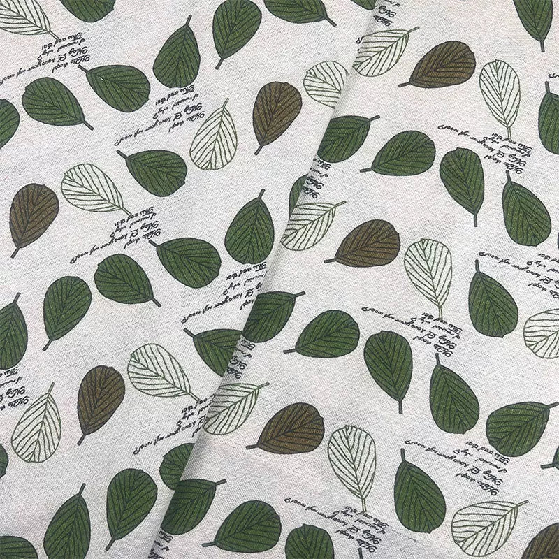 Vintage Floral Cotton Linen Fabric for Tablecloths & Sofa Covers - Green Banana Leaf
