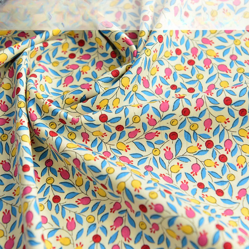 Poplin Floral Cotton Fabric, Fresh Print Cloth for Kids Dresses & DIY - Blue Leaf Floral