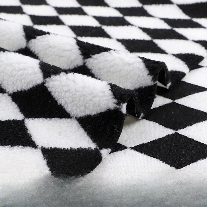 Printed Sherpa Fleece Fabric, Plush Warm Knit for Toys & Outerwear - Black Diamond
