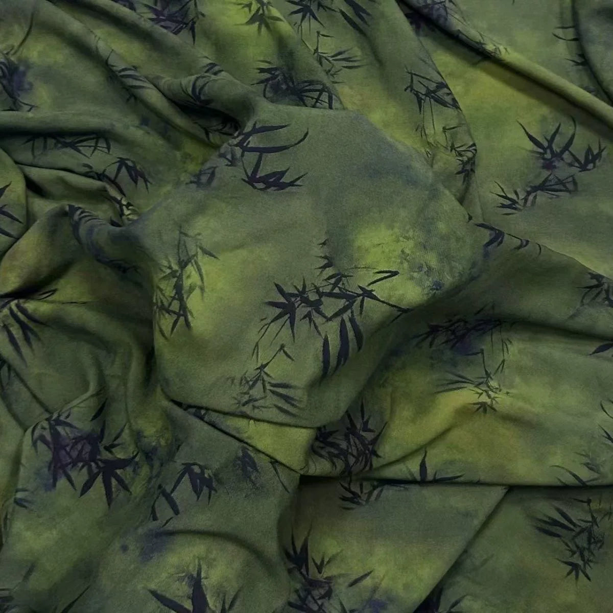 Rayon Fabric, Green Bamboo Print, for Qipao & Pajamas