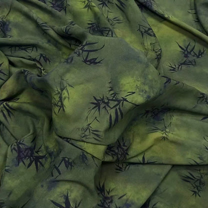 Rayon Fabric, Green Bamboo Print, for Qipao & Pajamas