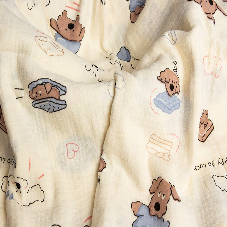 Double Gauze Cotton Fabric - Crinkle Texture Apparel & Craft by the Yard - Blue Coat Dog