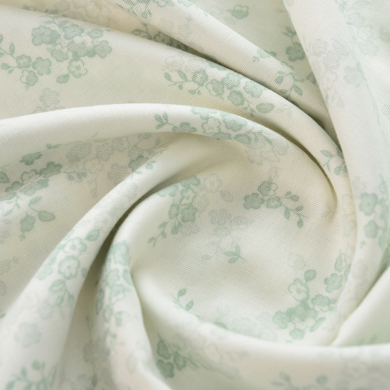Floral Double Gauze Cotton Fabric - Home Decor & Apparel by the Yard - Cyan Green Floral