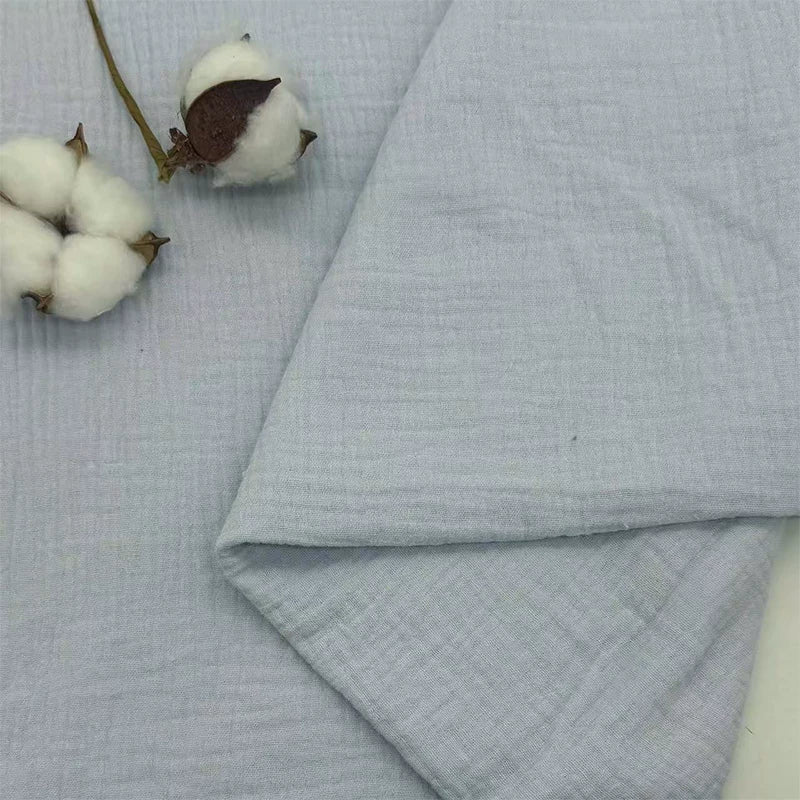 Double-Layer Cotton Gauze Fabric, Soft Crinkle Woven for Loungewear - Light Blue 25#