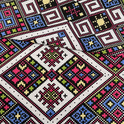 Ethnic Style Tablecloth Fabric, Linen-look Cloth for Dining & Home Decor - Ethnic Plaid