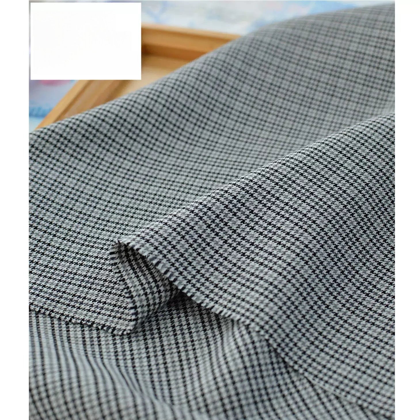 Vintage Houndstooth Stretch TR Suiting Fabric, Wrinkle-Resistant Cloth for Pants & Coats - Black Grey Houndstooth