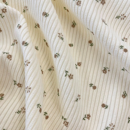 Printed Cotton Corduroy Fabric, for Dresses & Cushions - Corduroy Small Floral Beige