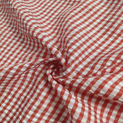 Seersucker Plaid Fabric, Cotton Blend for Shirts, Dresses & Summer Sewing - Red Plaid