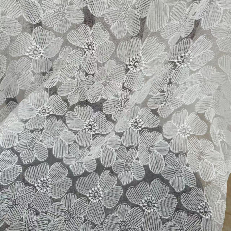 French Court Polyester Lace Fabric, 80 g/m², 125 cm Wide, for Dresses, Table & Piano Cover - Cream