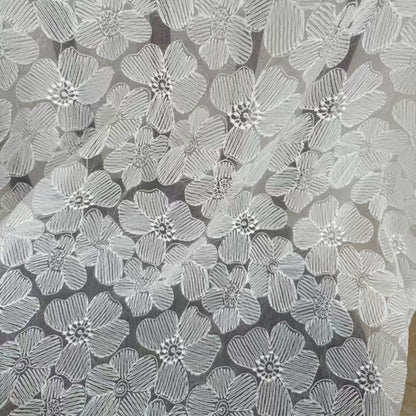 French Court Polyester Lace Fabric, 80 g/m², 125 cm Wide, for Dresses, Table & Piano Cover - Cream