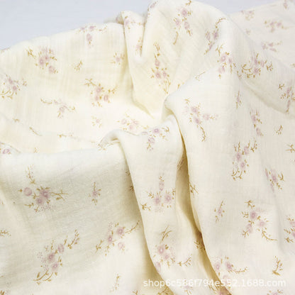 Double Gauze Cotton Fabric - Crinkle Texture Apparel & Craft by the Yard - Elegant Purple Floral