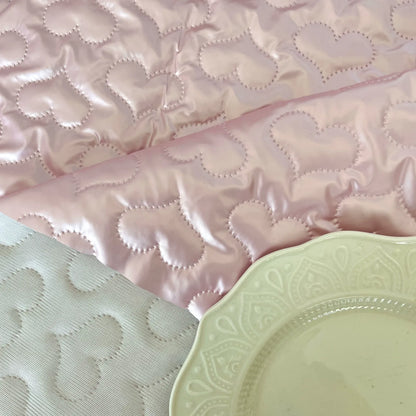Quilted Padded Fabric, Heart & Bow for Apparel, 51 in Wide - Pink Heart