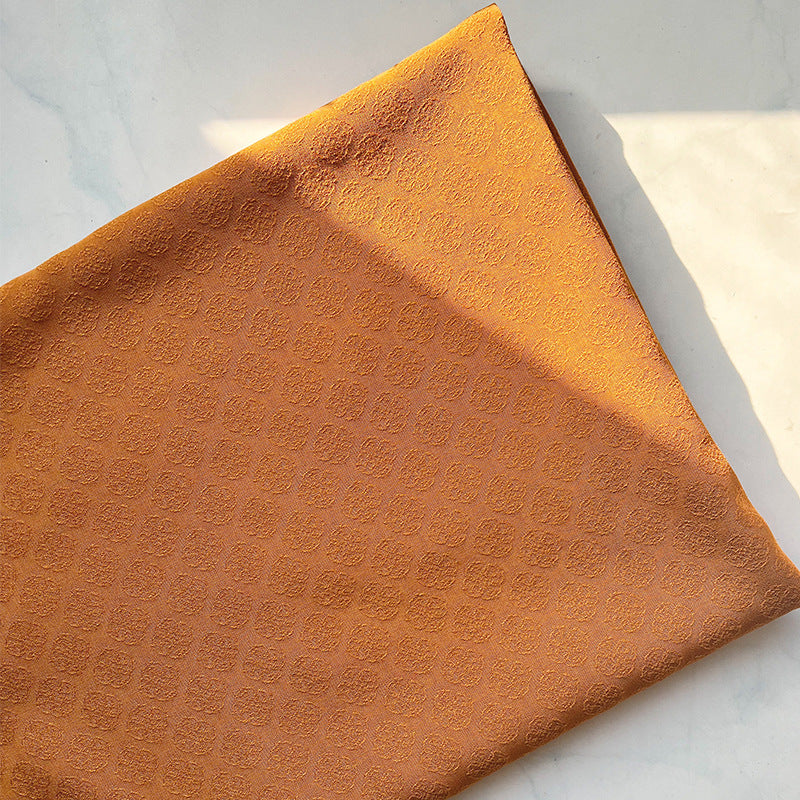 Rayon Jacquard Fabric, Persimmon Calyx Motif for Qipao, Lining & Craft - Camel