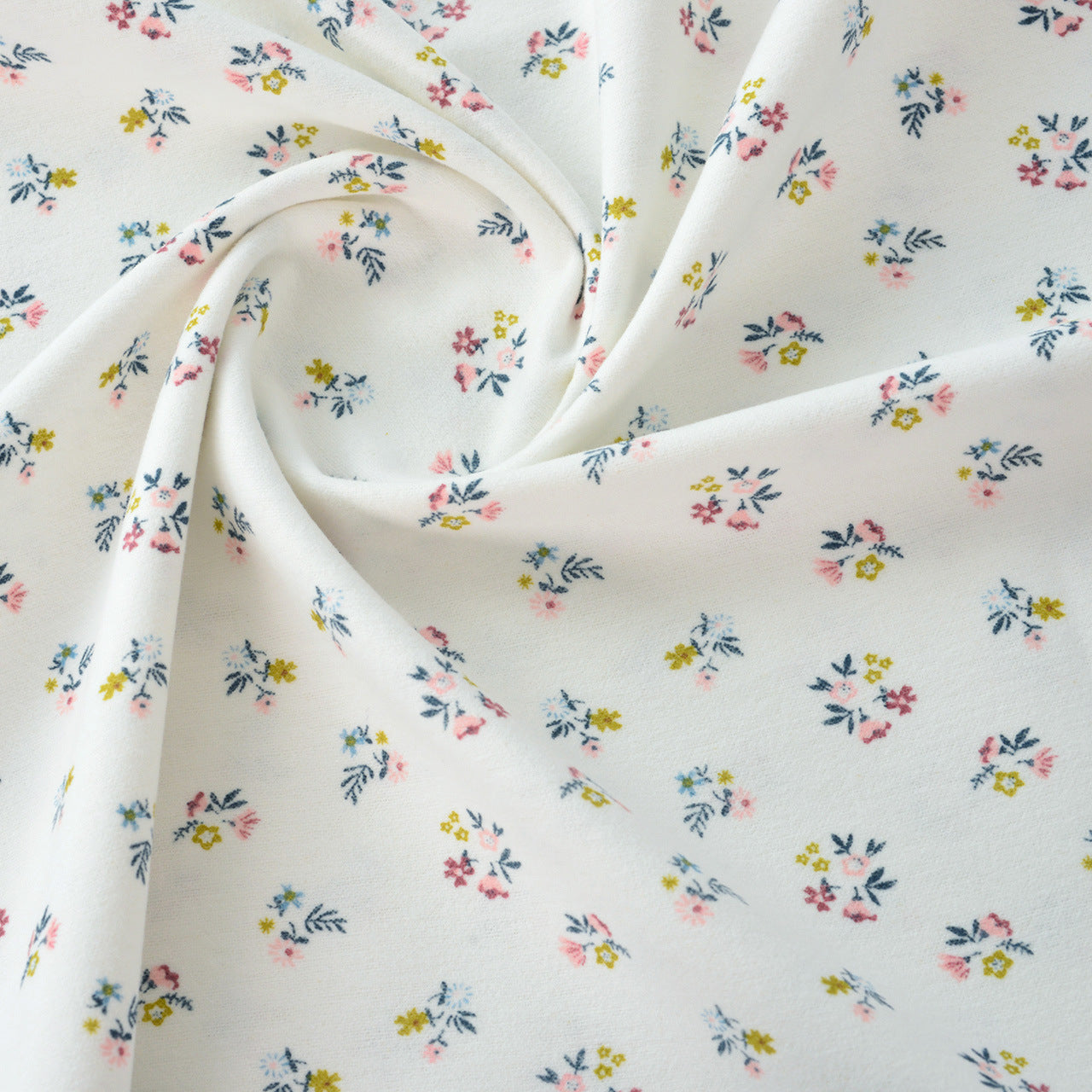 Floral Brushed Cotton Fabric - Dress & Home Decor by the Yard - White Small Cluster Floral