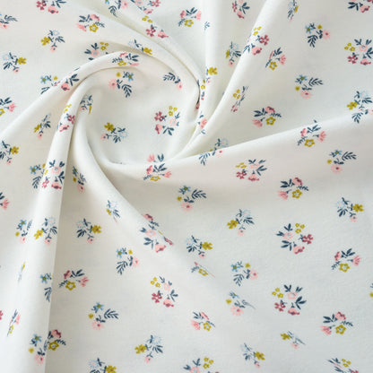 Floral Brushed Cotton Fabric - Dress & Home Decor by the Yard - White Small Cluster Floral